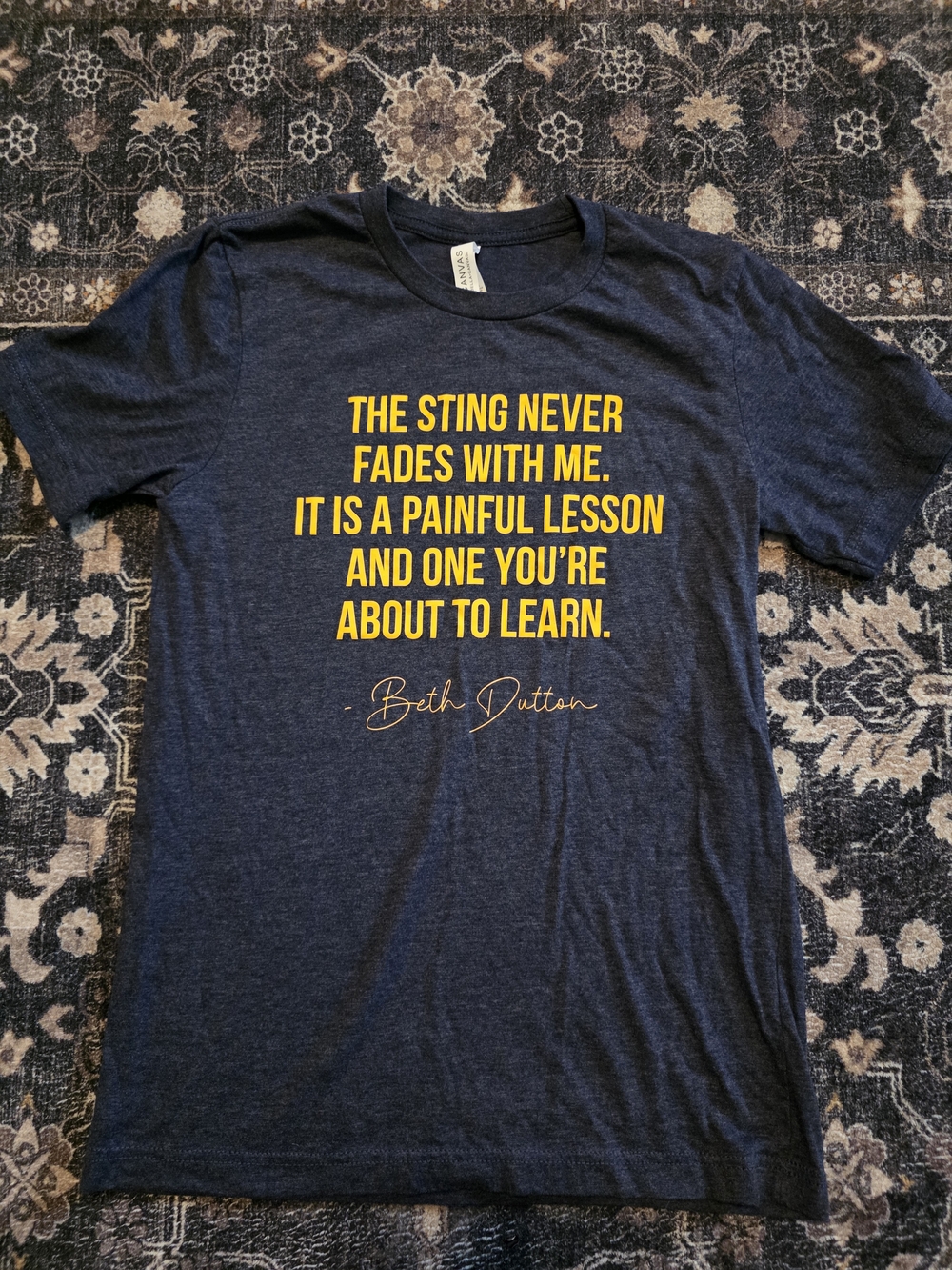 Bella Canvas Navy Short-Sleeve Graphic Tee with Yellow Text